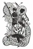 camping, children, friends, , fishing hook tattoo design idea