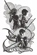 camping, children, friends, , fishing hook tattoo design idea