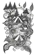 camping, children, friends, , fishing hook tattoo design idea