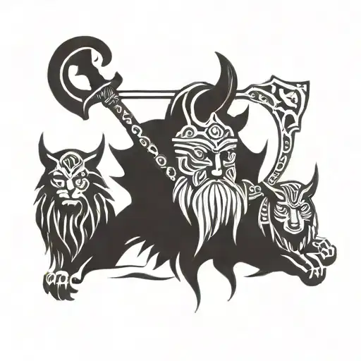 fortis fortuna adiuvat mixed eith skandinavian gods like odin and thor  tattoo design idea