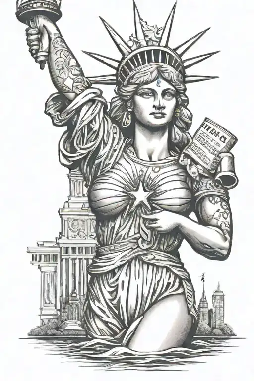 New York Yankees Statue of Liberty water bearer mermaid  tattoo design idea
