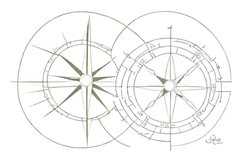 greek compass 3 side a collision between two tattoo design idea