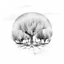 Cross with willow tree and olive trees over it also sage brush on the base tattoo design idea