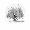 Cross with willow tree and olive trees over it also sage brush on the base tattoo design idea