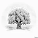 Cross with willow tree and olive trees over it also sage brush on the base tattoo design idea