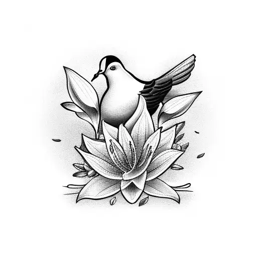 A field of lillies and a dove  tattoo design idea