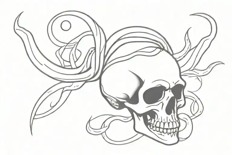 skull and crossbone with waves in the background tattoo design idea