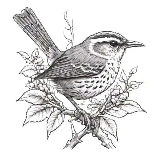 audobon wren bird tattoo design idea