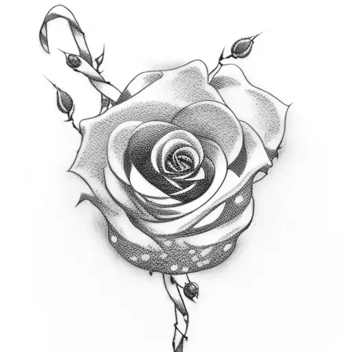 barbed wire with roses and small cross tattoo design idea