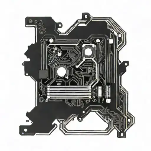 A PC motherboard with intricate designs inspired by gym equipment and business logos tattoo design idea