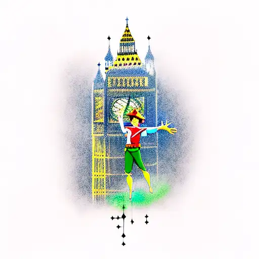 Peter Pan and Big Ben  tattoo design idea