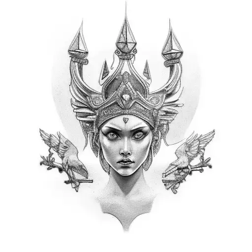create tattoo of the goddess themys, goddess of law with black, gray and white colors. tattoo design idea
