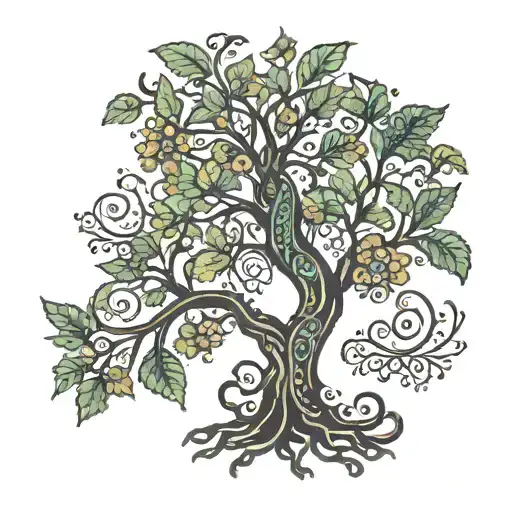 henna style tree with 7 leaves tattoo design idea
