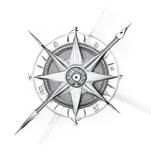 trident, Paperwhites, compass, sea tattoo design idea