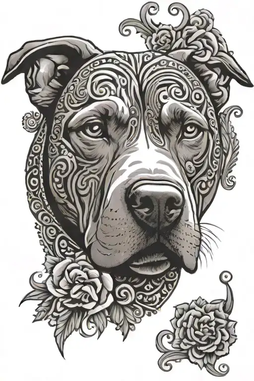 Pitbull face with Paisley swirls coupled tattoo design idea