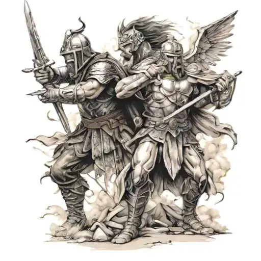 epic battle scene tattoo design idea