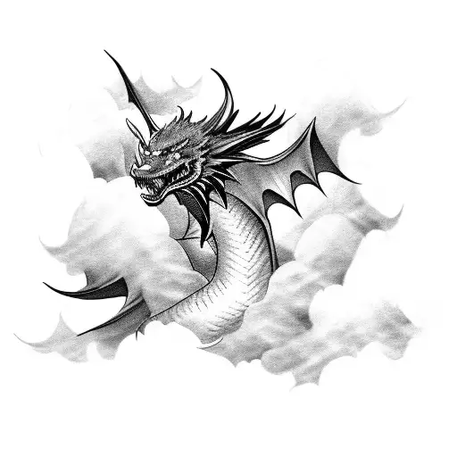 A majestic black dragon soaring through the clouds tattoo design idea