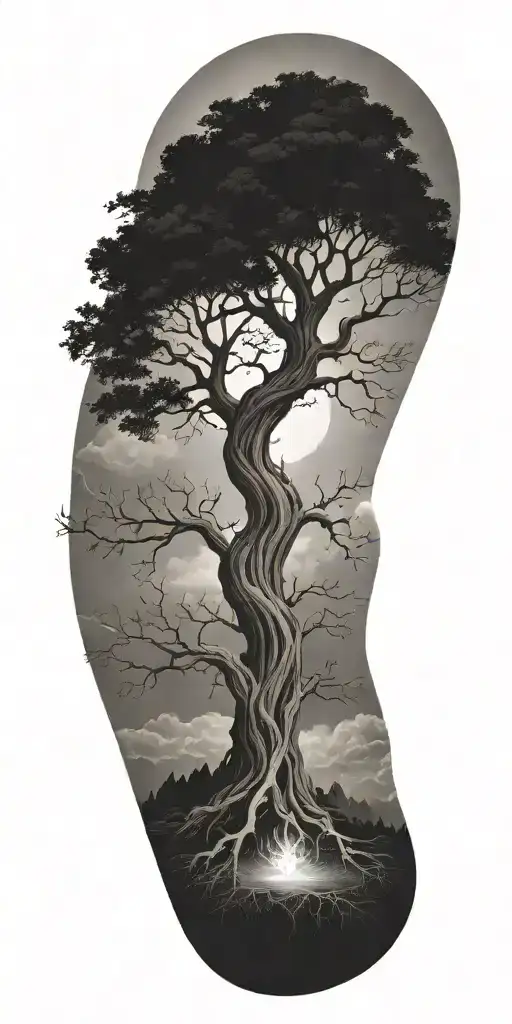 tree of life reaching to heaven and hell   tattoo design idea