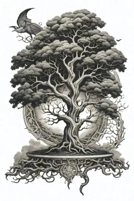 tree of life with heaven and hell symbology tattoo design idea