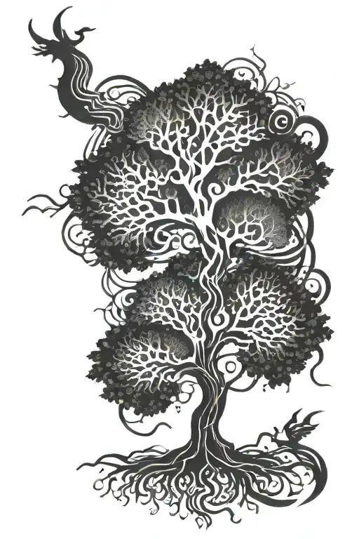 tree of life with heaven and hell symbology tattoo design idea