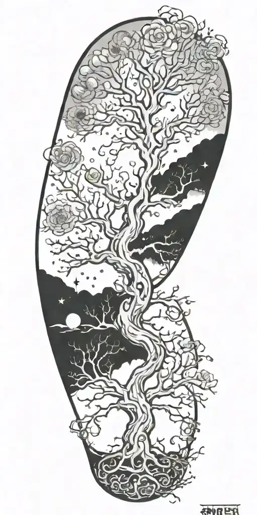 tree of life reaching to heaven and hell   tattoo design idea