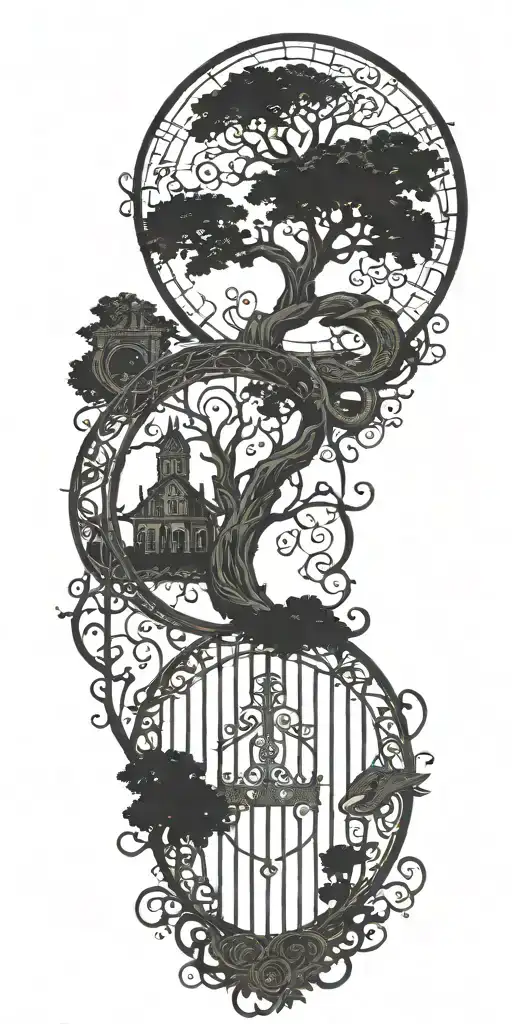 tree of life with gate to heaven and snake tattoo design idea