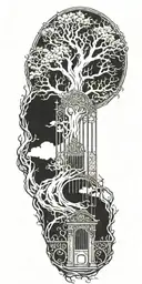 tree of life with gate to heaven on top and roots reaching to hell  tattoo design idea