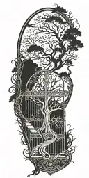 tree of life with gate to heaven on top and roots reaching to hell  tattoo design idea