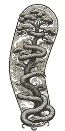 tree of life reaching to heaven and hell with a coiled snake   tattoo design idea