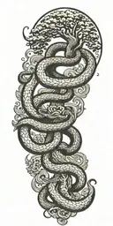 tree of life reaching to heaven and hell with a coiled snake   tattoo design idea