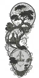 tree of life with gate to heaven and snake tattoo design idea