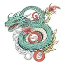 Haku the dragon from Spirited Away, huddled in a figure eight around a red spider lily. tattoo design idea