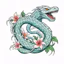 Haku the dragon from Spirited Away, huddled in a figure eight around a red spider lily. tattoo design idea