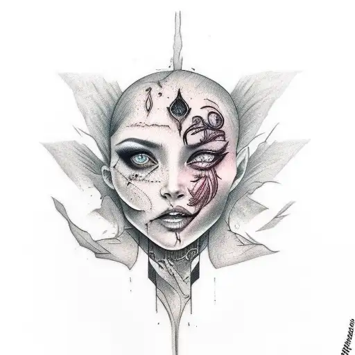 Tattoo of a deamon girl tearing her own skin. This tattoo can symbolize self-destruction, pain, and suffering. tattoo design idea
