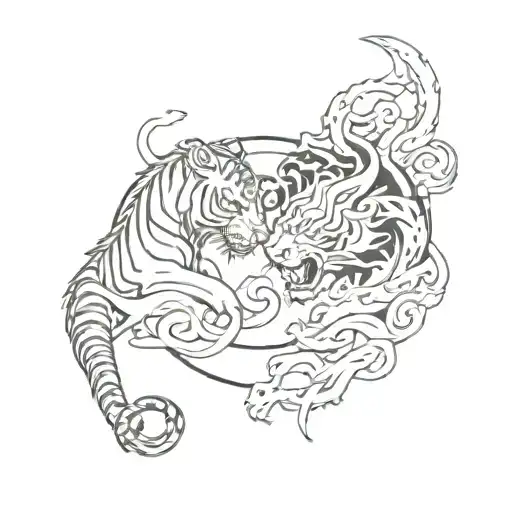 a tiger and a dragon forming a yin yang symbol tattoo design idea