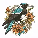 magpie with a knife tattoo design idea