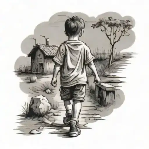 boy walking alone tattoo design idea