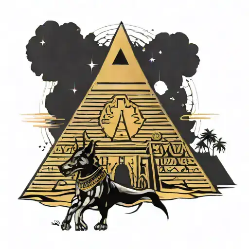Anubis and Egypt cross pyramids sun tattoo design idea