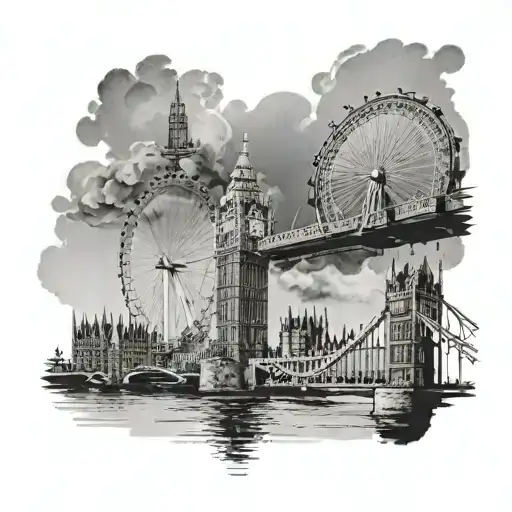 big ben, london eye, ane tower bridge skyline tattoo tattoo design idea