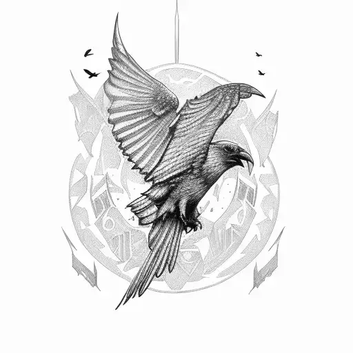straight broadsword with small ravens flying around it tattoo design idea