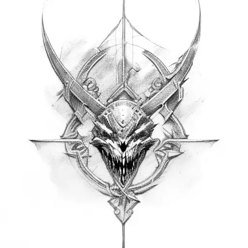 horizontal broadsword with intercate handguard tattoo design idea