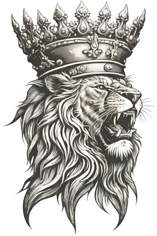 bloody lion roaring with a crown tattoo design idea