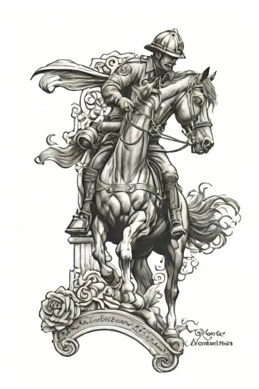 horse and fireman memorial feminine tattoo design idea
