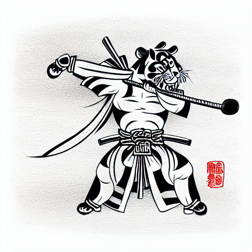 samurai wrestling a tiger tattoo design idea