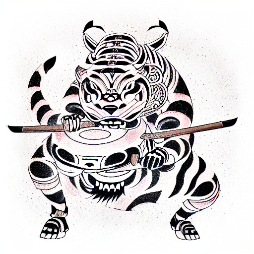 samurai wrestling tiger that has Taiko drum for it's body tattoo design idea