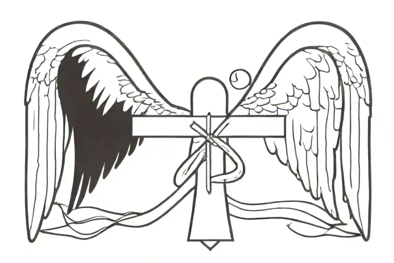 Gangsta cross with angel wings tattoo design idea