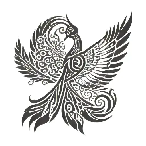 Phoenix bird with the wing spread to each shoulder with the following names imbeded in the feathers zen aya esra and Ami tattoo design idea
