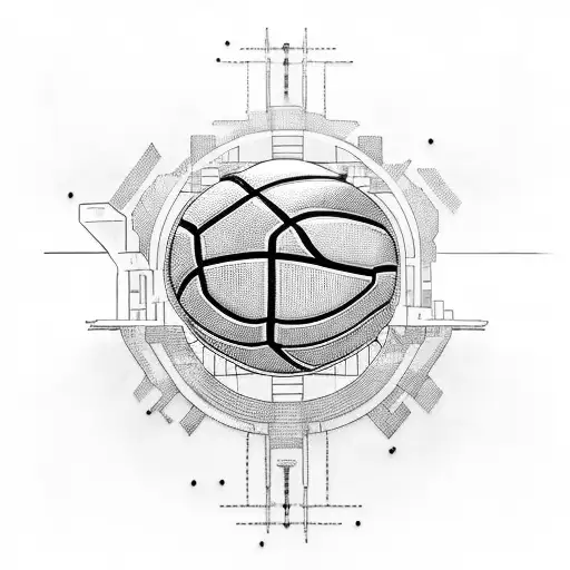 A cyberpunk-inspired movie scene with a basketball court in the background tattoo design idea