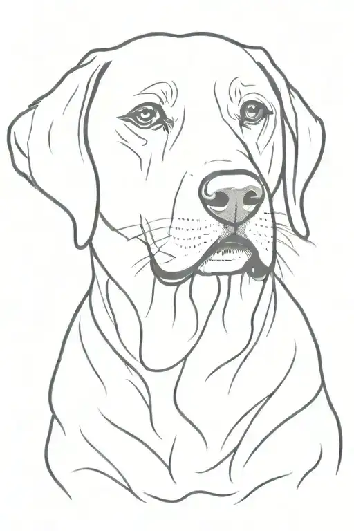 a black lab dog with white going down its neck from its mouth and it sitting down with its head tilted looking confused  tattoo design idea