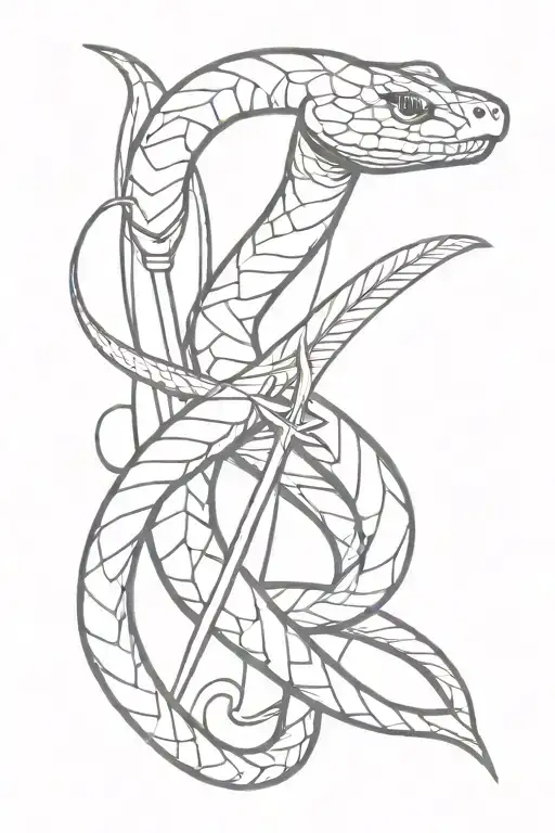 snake wrapped around arm with dagger tattoo design idea